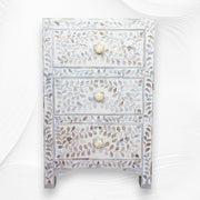 Rosa MOP Inlay 3 Drawer Bedside White