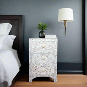 Rosa MOP Inlay 3 Drawer Bedside White