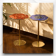 Rose Brass Side Table with Lapis Lazuli Gemstone 4