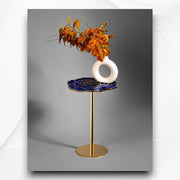 Rose Brass Side Table with Lapis Lazuli Gemstone