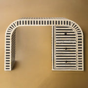  Rue Bone Inlay Waterfall 3 Drawers Desk Black 2