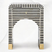 Modern Black and White Striped Bone Inlay Bedside Table