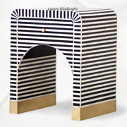 Handcrafted Black Bone Inlay Bedside Table with Stripe Design