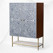 Scroll Vine Bone Inlay Bar Cabinet Blue 4