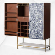 Scroll Vine Bone Inlay Bar Cabinet Blue 5