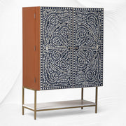Scroll Vine Bone Inlay Bar Cabinet Blue 7
