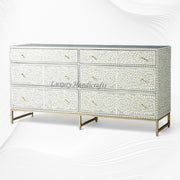 Scroll Vine Bone Inlay 6 Drawer Dresser Grey 2