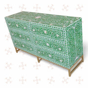 Scroll Vine MOP Inlay 6 Drawer Dresser Green 3