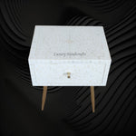 Elegant Scroll Vine Bone Inlay Bedside White