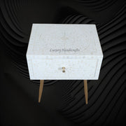 Elegant Scroll Vine Bone Inlay Bedside White