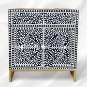 Scroll Vine Bone Inlay Entryway Cabinet Navy Blue 6