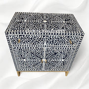 Scroll Vine Bone Inlay Entryway Cabinet Navy Blue 2