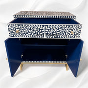 Scroll Vine Bone Inlay Entryway Cabinet Navy Blue 3