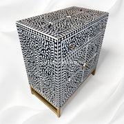 Scroll Vine Bone Inlay Entryway Cabinet Navy Blue 4