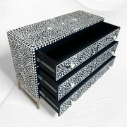 Scroll Vine Bone Inlay Chest of 3 Drawers Black 3