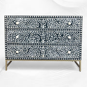 Scroll Vine Bone Inlay Chest of 3 Drawers Black 6