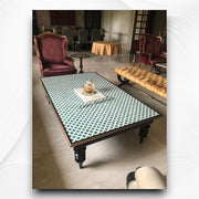 Sharp Clover Malachite Inlay White Marble Coffee Table