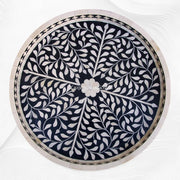 Small Round Bone Inlay Tray Floral Design Black 1