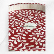 Small Round Bone Inlay Tray Floral Design Red 1