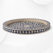 Small Round Bone Inlaid Tray Floral Design Blue 1