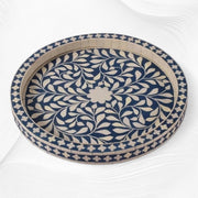 Small Round Bone Inlaid Tray Floral Design Blue 2