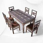 Sophie Hand Painted Bone Inlay 6 Seater Dining Table Set 1