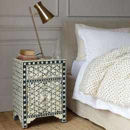 Star bone inlay bedside table in grey finish