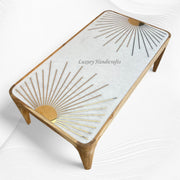 Starburst Marble Brass Inlay Rectangular Coffee Table Natural Finish 3