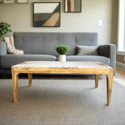 Starburst Marble Brass Inlay Rectangular Coffee Table Natural Finish 1