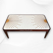 Starburst Marble Brass Inlay Rectangular Coffee Table Walnut Finish 2
