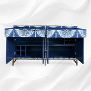 Swan Mother of Pearl Inlay Bar Cabinet Glass Navy Blue 3