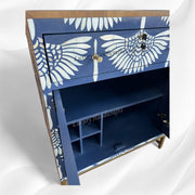 Swan Mother of Pearl Inlay Bar Cabinet Glass Navy Blue 4