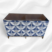 Swan Mother of Pearl Inlay Bar Cabinet Glass Navy Blue 5