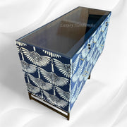 Swan Mother of Pearl Inlay Bar Cabinet Glass Navy Blue 1