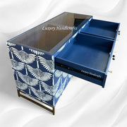 Swan Mother of Pearl Inlay Bar Cabinet Glass Navy Blue 2