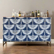 Swan Mother of Pearl Inlay Bar Cabinet Glass Navy Blue