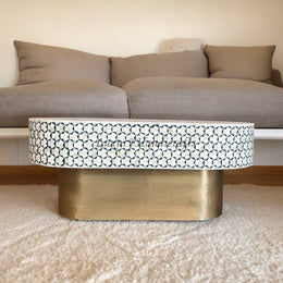 Targua Bone Inlay Oval Coffee Table Teal Green
