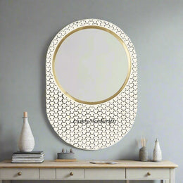 Targua Bone Inlay Oval Mirror Black | Bone Inlay Round Mirror
