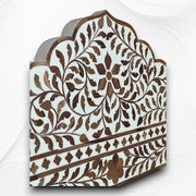 Teakwood Inlay Crested Floor Mirror Beige 2