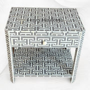 Elegant Gray Bone Inlay Bedside Table with Storage