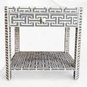 Bone Inlay Gray Bedside Table with Tetris Pattern - Functional Storage Solution