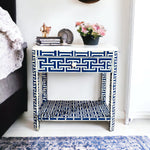 Indigo bone inlay bedside table with drawer and shelf