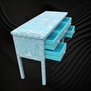 Turquoise Mother Of Pearl Inlay 5 Drawer Desk 4