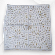 White Mother Of Pearl Inlay French Bedside 1 Drawer Floral Design