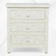 White Bone Inlay 3 Drawer Bedside Geometric