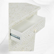 White Bone Inlay 3 Drawer Bedside Geometric