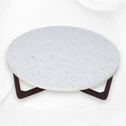 Bone Inlay Chevron Top Center Table Polished Base