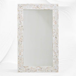 White Mother Of Pearl Inlay Mirror Floral