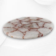 White Calcite Table Top Round Red Crystals 2