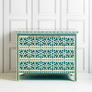 Abstract Bone Inlay Chest Of 3 Drawers Green